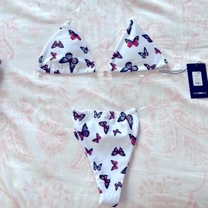 Sexy white two piece bikini with see through straps